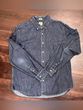 J.Crew Men's Slim Fit Denim Button Down Shirt XL Indigo Blue Long Sleeve